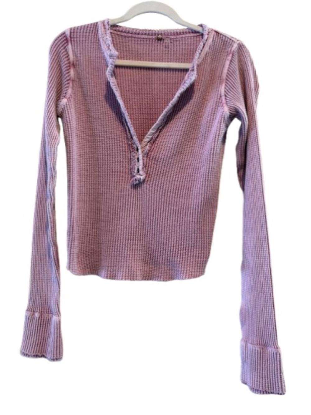 Free People Lavender Ribbed Long Sleeve V-Neck Top
